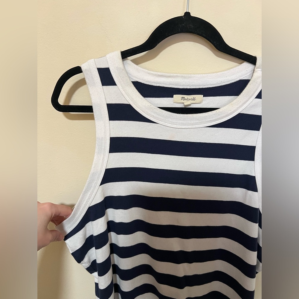 Madewell XXL Supima Navy White Rib Cutaway Tank Women - Picture 5 of 11